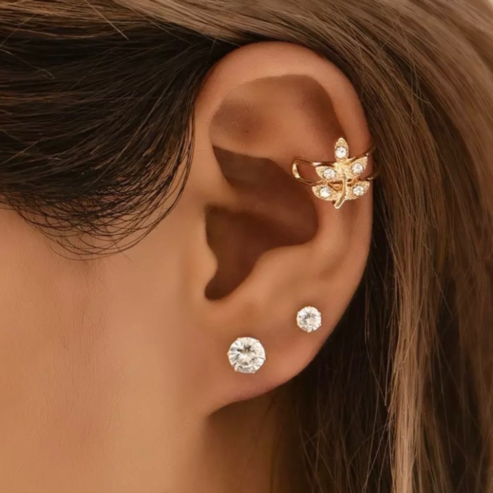 NEW Crystal Leaf 5 Piece Earring Stud Set